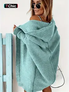 Women's Plain Drop Shoulder Hooded Midi Cardigan Without Top, Casual Chic Long Sleeve Open Front Knitwear for Daily Outdoor Wear, Women Knitwear（gift）Gift