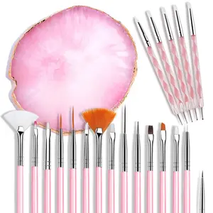 21-Piece Nail Art Tool Set - Includes Brushes, Resin Palette, Mixed Color 2-Way Pens, Dotting Pen & Manicure Kit for DIY Home Salon Use (Pink)