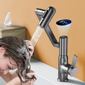 Digital Display LED Basin Faucet 360 Rotation Multi-Function Stream Sprayer Hot Cold Water Sink Mixer Wash Tap for Bathroom washower