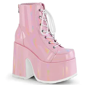 Demonia Camel-203 Baby Pink Hologram Ankle Boots