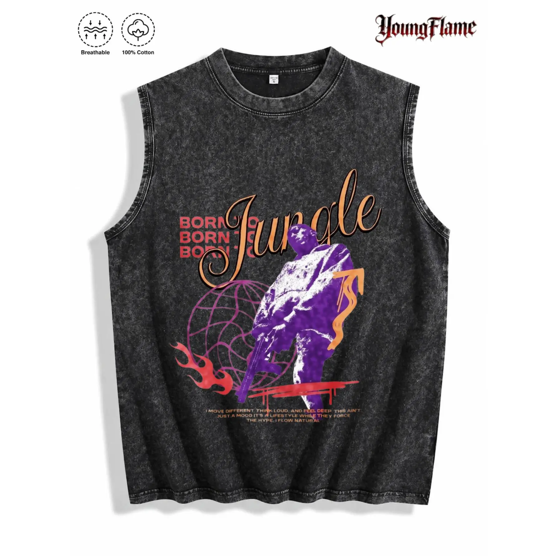 Men's Vintage Graphic Sleeveless Tank Top - 90s Acid Wash Gym Pump Cover, Edgy Streetwear Casual Crewneck Vest, Retro Hip Hop Clothes for Party, Sporty Chic Outfits Inspo
