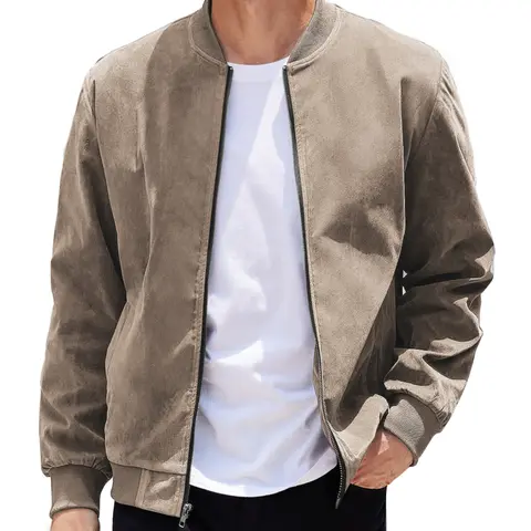 COOFANDY B Fall Outfits Men's Casual Varsity Jacket Vintage Lightweight Thin Suede Bomber Jackets Classic Fabric Menswear Soft Chino Coats Chino Coats Chino Coats  Fashion Stylish