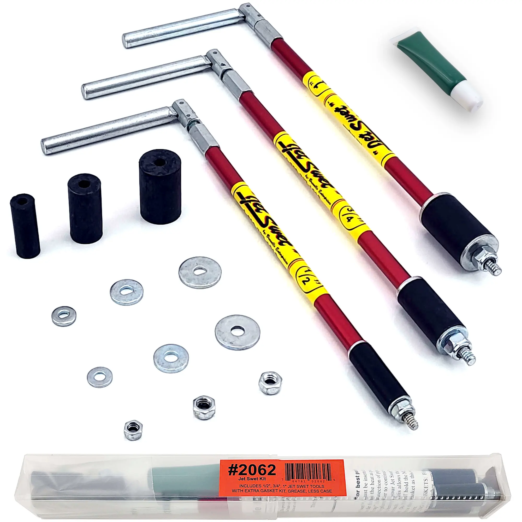 Jet Swet 2062 Kit - Sizes 1/2", 3/4", 1" (3 Tools) + Replacement Gasket Parts and Waterproof Grease - Rated 65 PSI Pressure, High Heat EPDM Rubber, Professional Plumbing Plugs to Repair and Solder Pipes Faster Without Fully Draining Water System