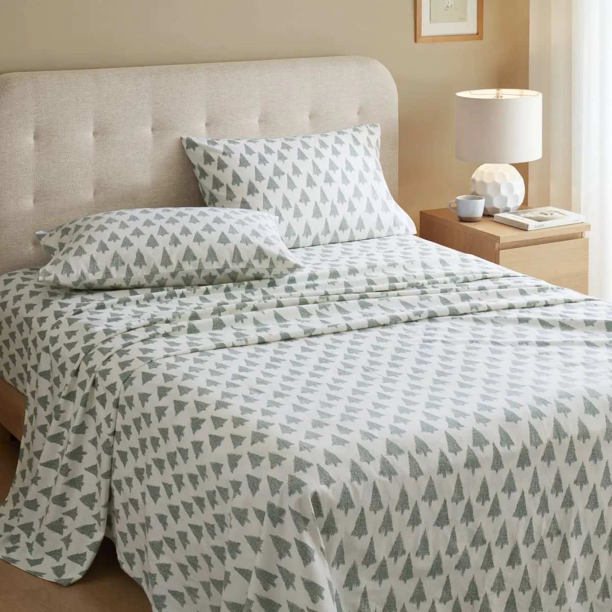 True North by Sleep Philosophy TN20-0628 Soft Wrinkle Resistant All Seasons 100% Cotton Flannel Printed Sheet Set, Machine Washable, Ikat Tree - Full Size