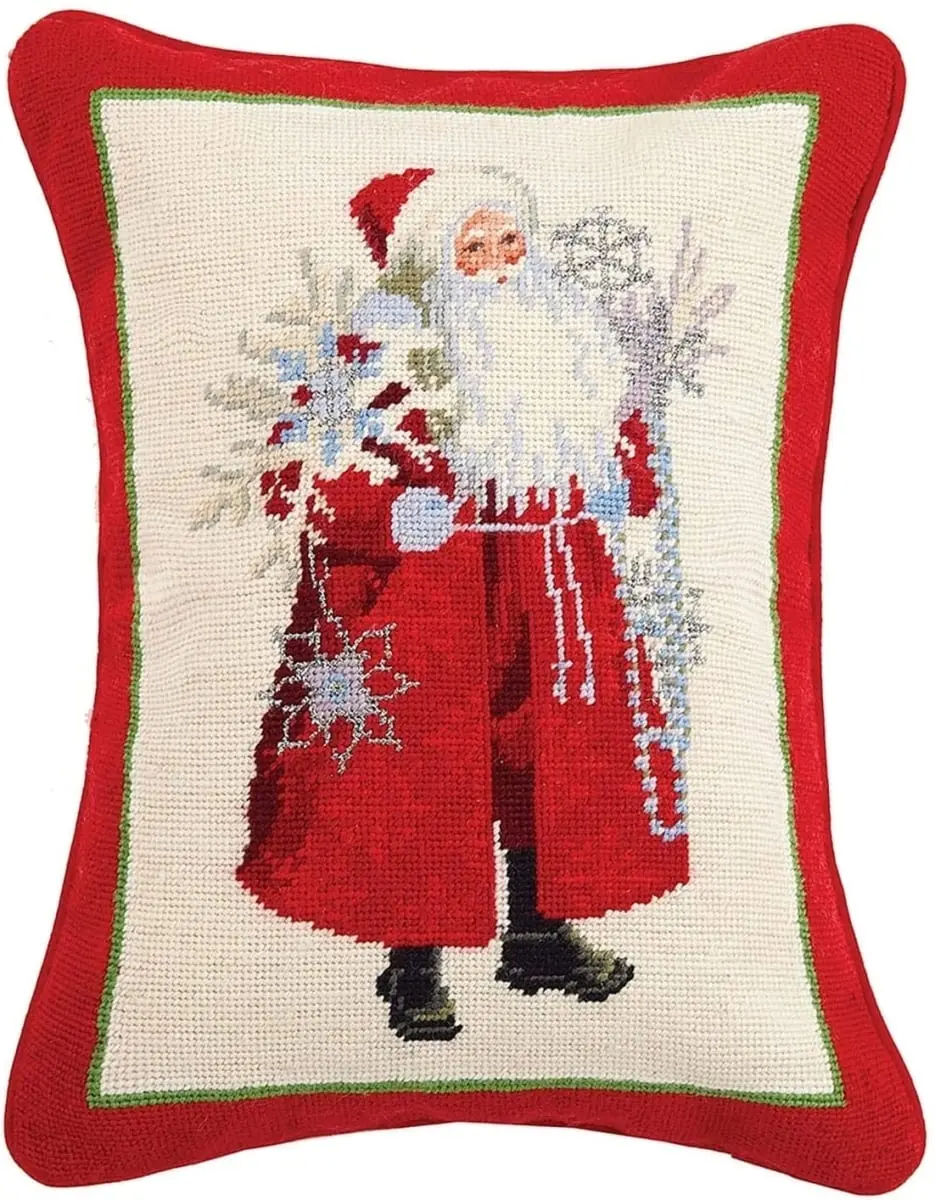 14 x 18 in. Snowflakes & Scarlet Santa Needlepoint Pillow