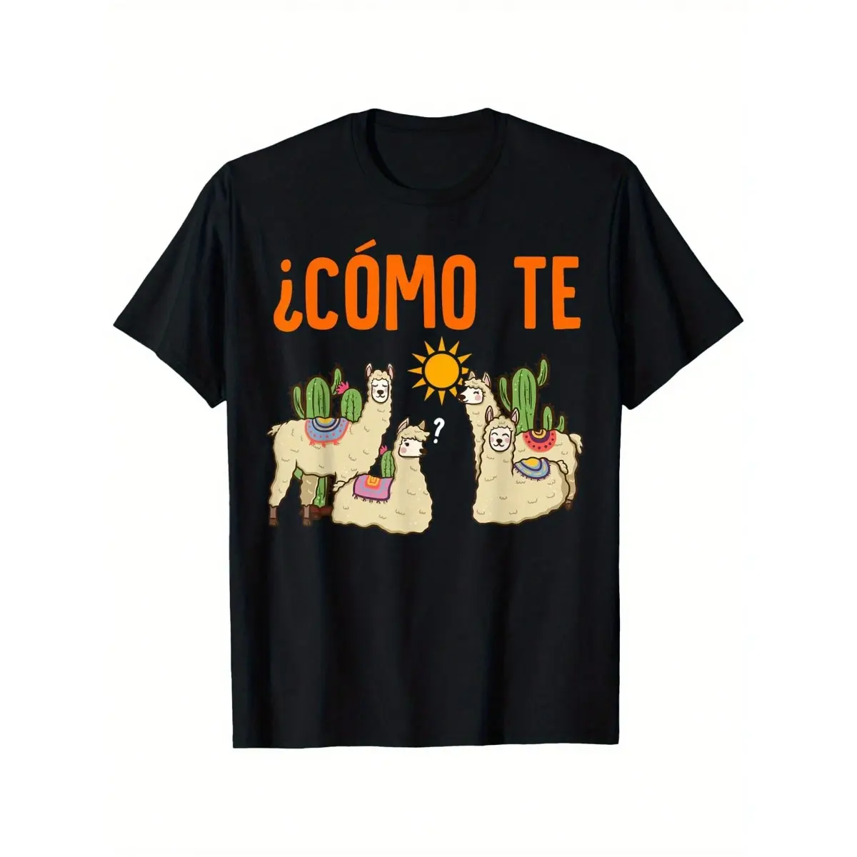 Men's Como Te Llamas Spanish Teacher T-Shirt, Llama Graphic Casual Streetwear Tee, Soft Short Sleeve Basic Top, Tshirt, Shortsleeve, Menswear, Print, Cargo, Round Neck, 2Xl