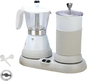 Espresso Maker with Milk Frother Electric Moka Pot 2-in-1 Espress Machine Aluminium One-Touch Operation Milk Froth Fine and Dense White 110V
