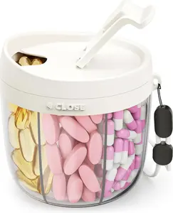 Portable 7-Compartment Pill Organizer Box, Waterproof Plastic Vitamin Storage Container, Large Opening Easy Access, One Week Daily Use Healthcare Capsule Proteins Aid Probiotics Calcium