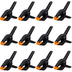 12 Pack 3.5 inch Plastic Spring Clamps, Black Heavy Duty Spring Clips Clamps for Balloon Arch, Crafts, Backdrop Stand, Woodworking, Photography Studios,  Improvement