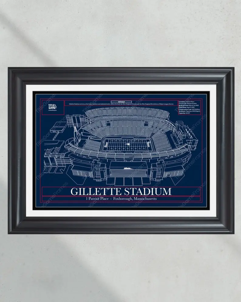 New England Patriots Gillette Stadium Blueprint Football Print