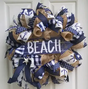 Beach Front door wreath for summer coastal home décor wreath with anchor and starfish seaside wreath for patio nautical door decor for patio