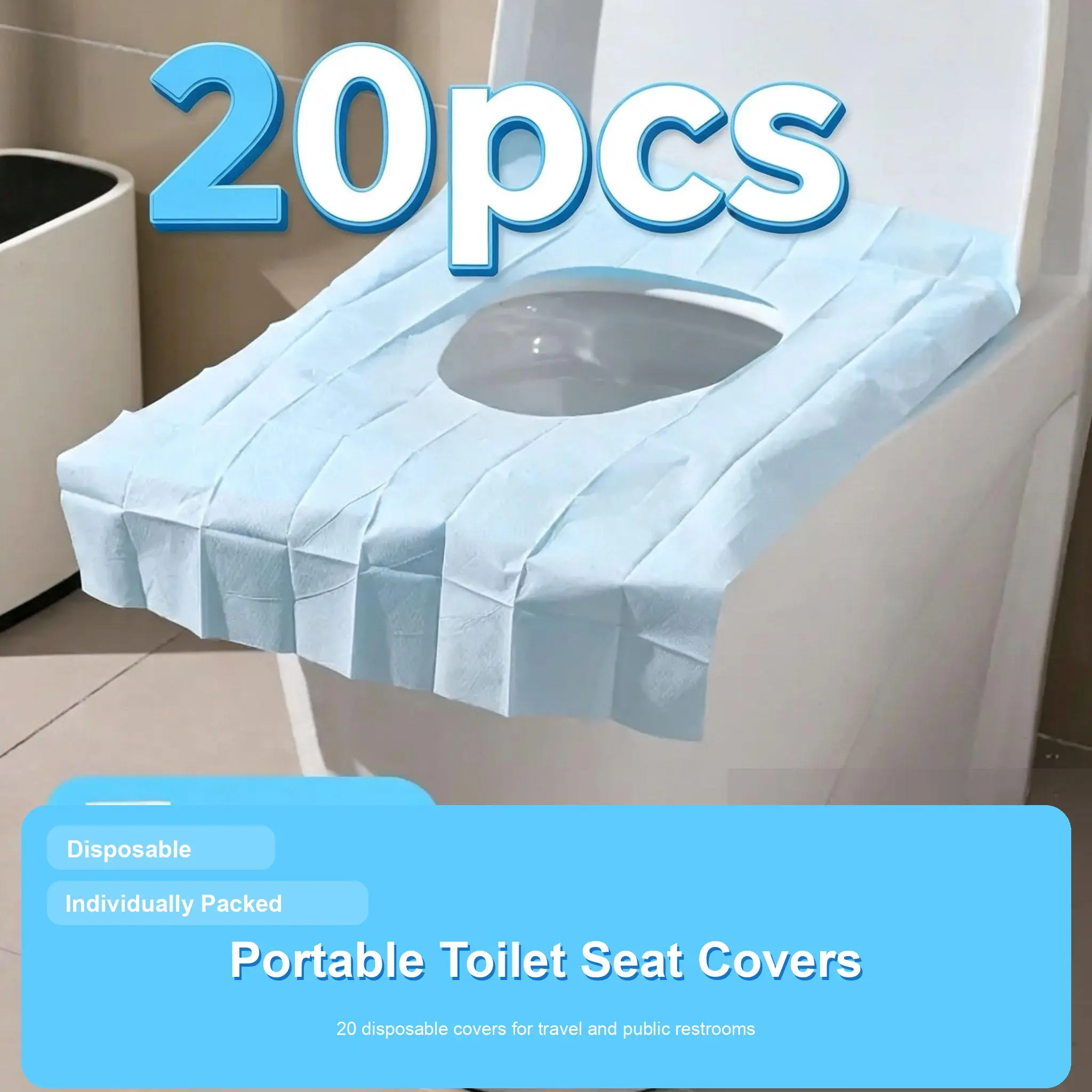20pcs Disposable Toilet Seat Covers, Waterproof Portable Bathroom Seat Protectors, Individually Packed, Great for Travel Bathrooms and Planes, Public Restrooms Use