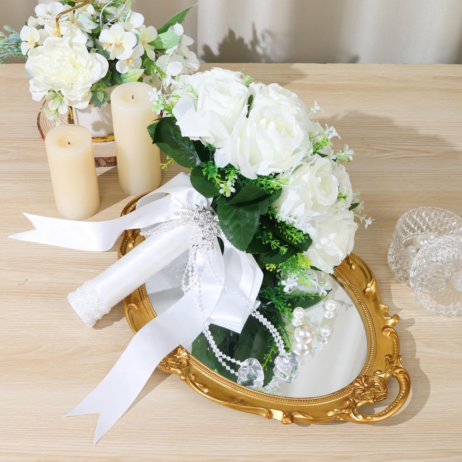 Wedding Bouquets for Bride Bridesmaid，White Champagne Roses Flowers for Bride Bridesmaid，for Home Wedding Party Ornaments Lifelike Fake Plant Fruit， Church Decoration, Ceremony, Anniversary