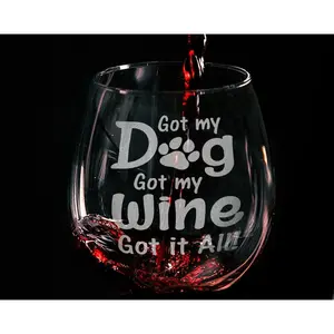 Custom Dog Mom New Christmas Puppy Gift Funny Dog Lover Stemless Wine Glass Laser Etched Glassware Got my Dog Got my Wine Rescue Adoption