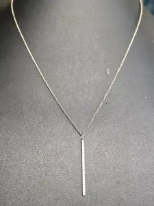 Stella & Dot 925 Sterling Silver Bar Necklace 18" CZ Pave Vertical Pendant Signe