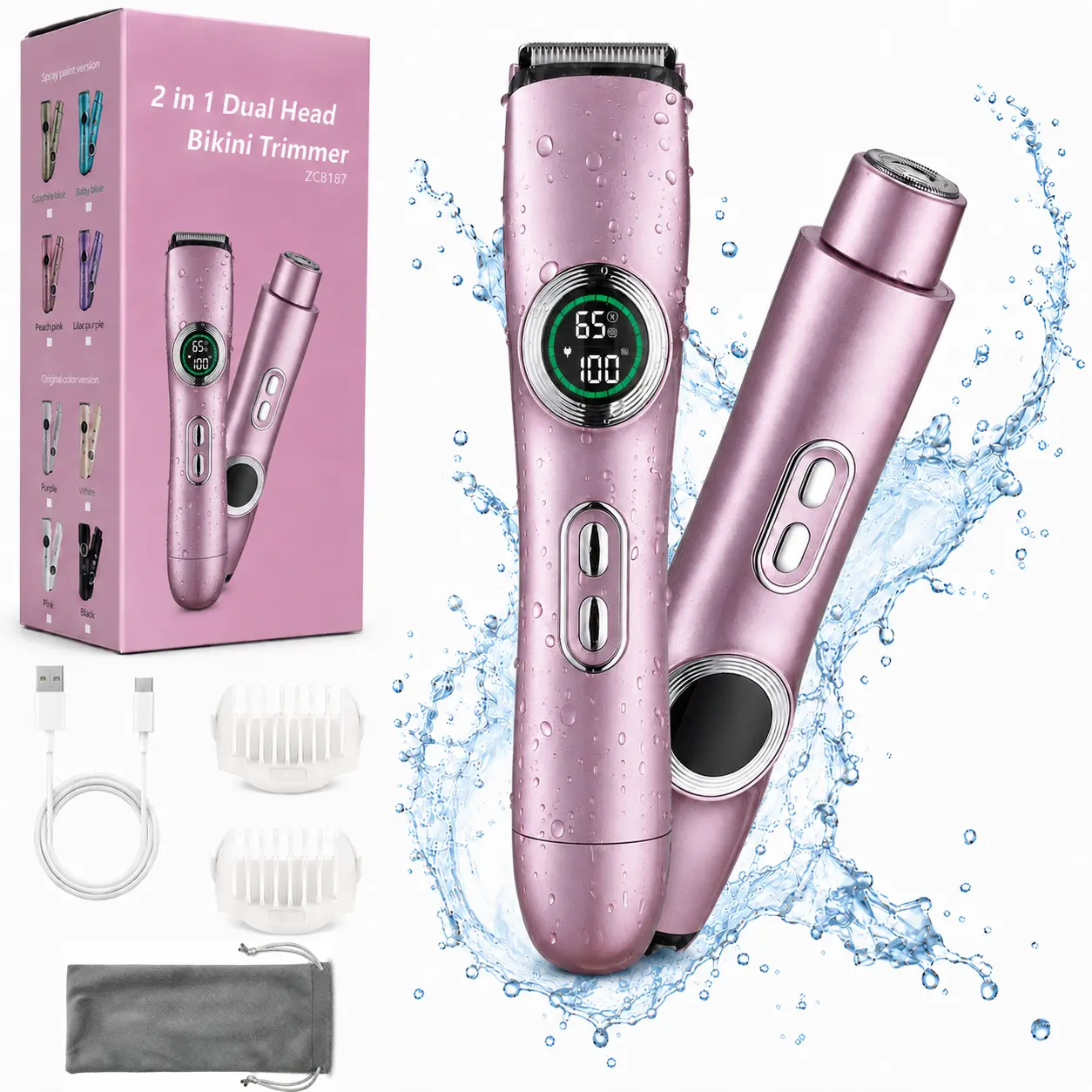 Women's Cordless Rechargeable Trimmer Kit, 2-in-1 Electric Shaver & Epilator with Dual Heads for Painless Grooming of Pubic Hair, Face, Underarms, Christmas/New Year Gift