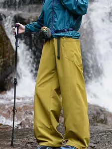 Unisex Outdoor Casual Pants, Natural, Mountain Style, Slight Waterproof Windproof Straight Leg, Adjustable Cuffs, Hiking Camping Trekking