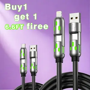 Buy One Get One Free 6.6FT 4-in-1 USB-C Cable PD Fast Charging Data Sync USB-A Type-C Lightning Aluminum Alloy Wide Compatibility Durable