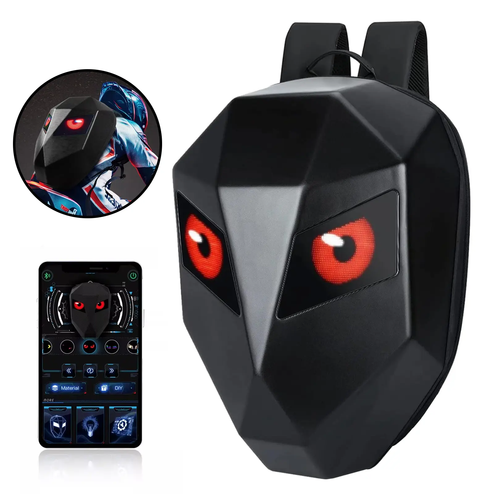 Smart LED Motorcycle Backpack with Programmable Lights, Waterproof Hard Shell, Fits Full Size Helmet and Laptop, Durable Riding Backpack for Cyclists and Urban Commuters, College Gift, Cool Gift for Boys, Christmas Gift, Thanksgiving Gift, Halloween Gift