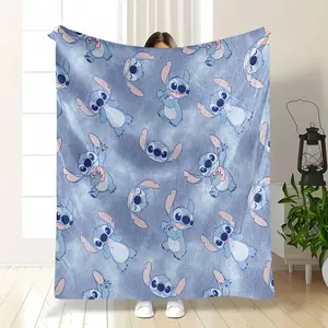 [SummerVibes] DISNEY CLASSIC Stitch Flannel Blanket, Soft Warm Throw Nap Blanket for Sofa, Office, Bed, Camping Travel, Perfect Gift
