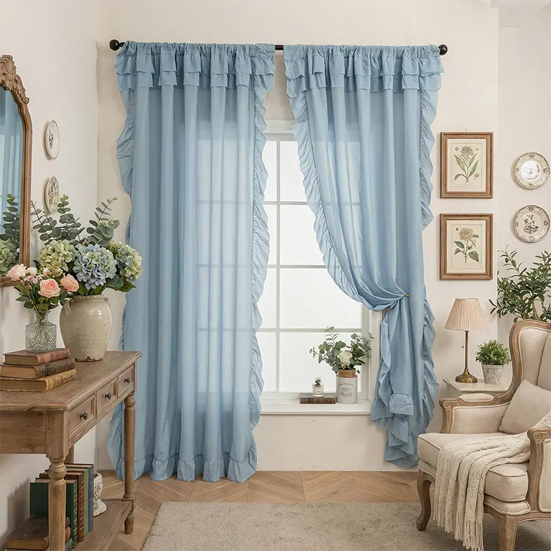Best-selling ready-made curtains and sheer drapes—light-filtering yet private—featuring ruffled edges; suitable for balconies, living rooms, and bay windows.