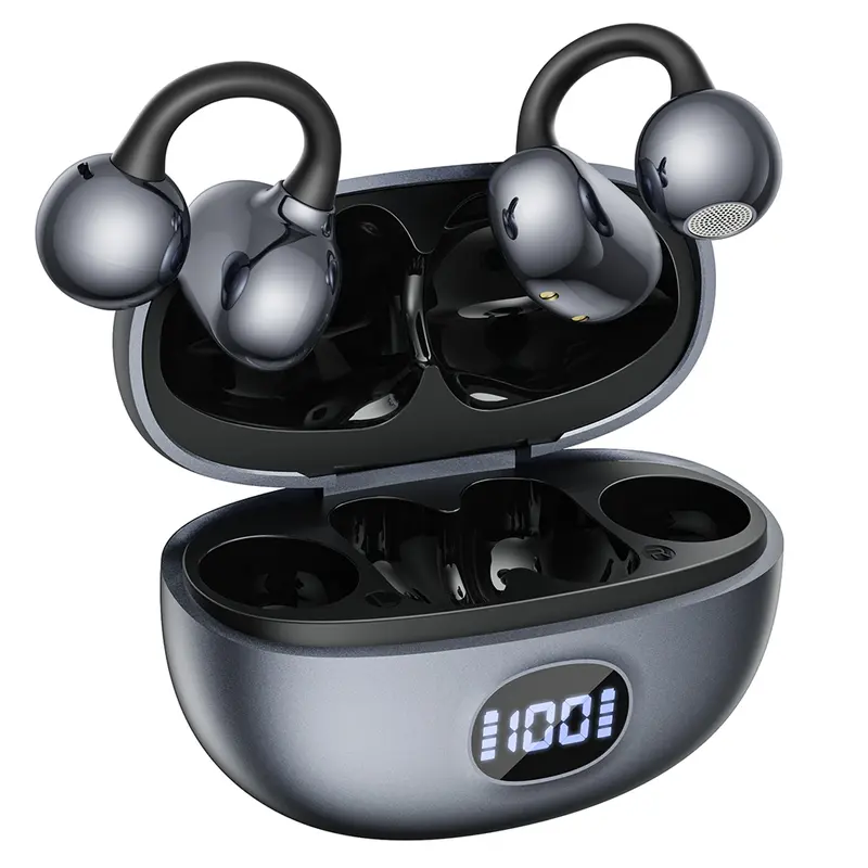 Titanium Open-Ear Wireless Clip-On Earbuds, Bluetooth 6.0 Headphones, 0-Pressure Ultra-Light, HiFi Stereo Sound, ENC Noise Cancel, LED Charge Glance, Multi-Device Waterproof, Clip-On Stays Put, Mobile Compatible, Ideal for Sports & Commute