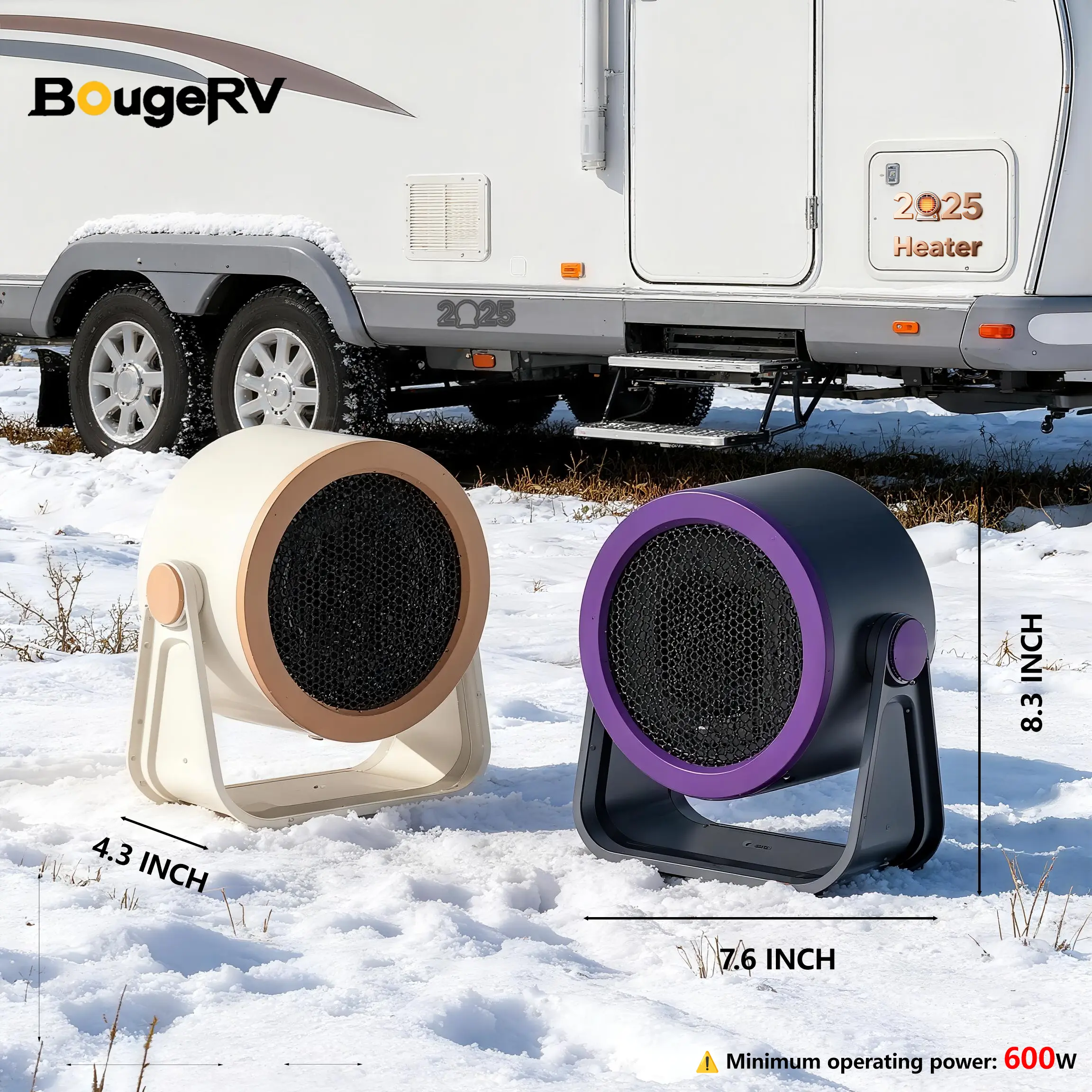 BougeRV 2025 Portable Outdoor & Desktop Heater - Hot Air Blower Mini Radiator, Compact and Convenient, Energy Efficient Winter Warmer, Outdoor Heating, Power Inverter Compatible