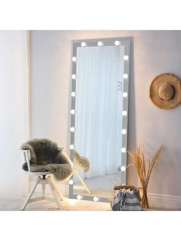Hollywood Full Length Mirror with Lights Full Body Vanity Mirror with 3 Color Modes Lighted Standing Floor Mirror for Dressing Room Bedroom Wall Mounted Touch Control