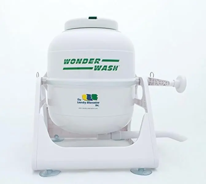 The Laundry Alternative WonderWash Portable Mini Washing Machine for Apartment & Tiny Spaces - Manual Hand Clothes Washer with Retro Design - Clean Laundry Anywhere with Our Countertop, Non-Electric, Small Washer - White