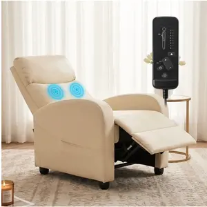 Massage Recliner Chair for Adults, Adjustable Home Theater Seating with Lumbar Support for Living Room, Modern Fabric Reclining, Beige