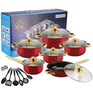 Stainless Heavy Steel Pots and Pans Set Stainless Steel Cookware Sets Pots Pans 12PCS/18PCS Ktichen Stainless Steel Nonstick Cookware Set with Glass Lids Full Clad Cooking Set with Stay-Cool Handles Dishwasher Safe Compatible with All Stovetops E