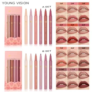 YOUNG VISION 6Pcs Liquid Lipstick&Lipliner Set,Lip Stain Easy Glide,Nude Matte Shades Lip Contour Lipliner Application Eyeliner Makeup Cosmetic Smooth