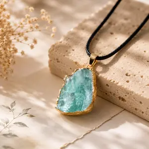 Aqua Style Pendant Necklace  – Gold-Tone Fashion Necklace