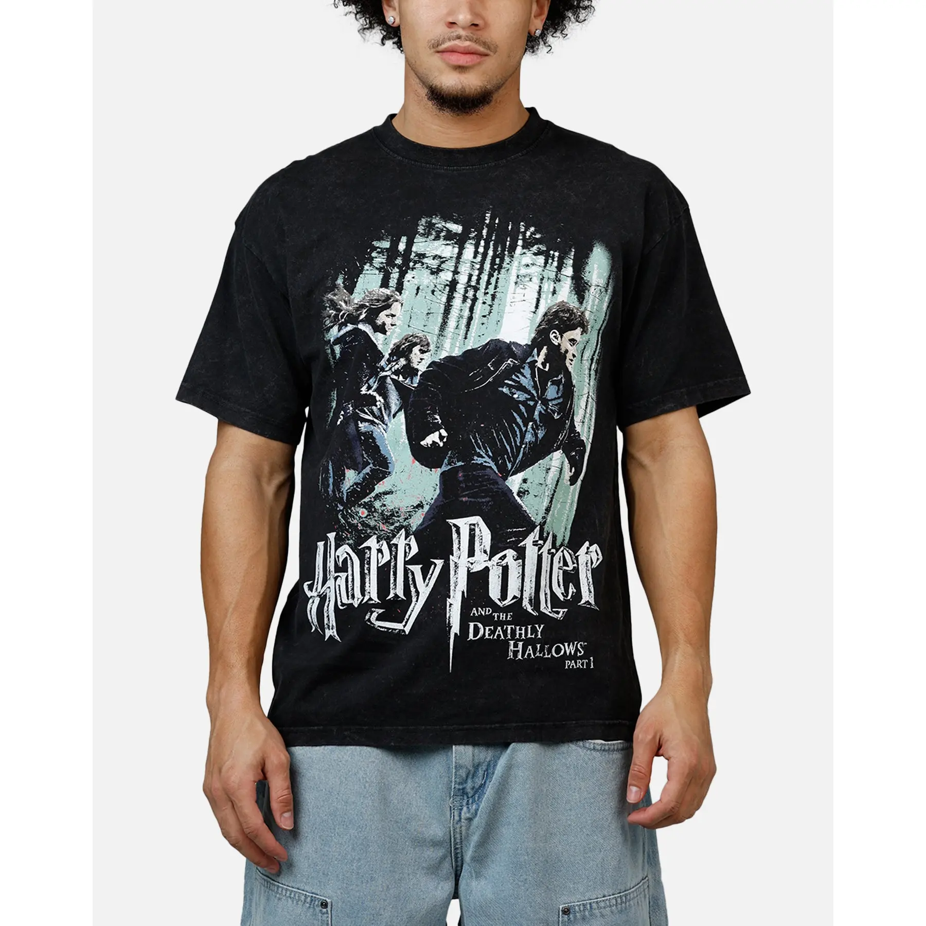 73Studio X Harry Potter '10 Deathly Hallows Vintage T-Shirt Black Acidwash
