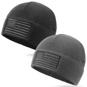 Outdoor-style American flag wool watch cap 2-piece set; men’s and women’s thick, warm mesh wool skull cap; casual sports breathable tactical winter hat; solid color suitable for outdoor activities and everyday wear. GARMENTARY