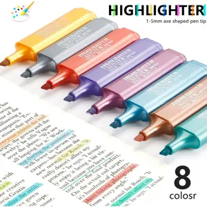 Glitter Highlighters Set 8Pack Subtle Colors with Chisel Tips, Flexible Line Width and Smudge-Proof Water-Based Ink for Sparkling Note-Taking,Cute Markers, Art Pen Marker