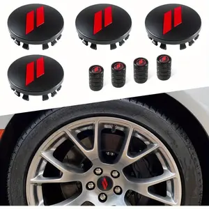 8PCS 63mm=2.5 inch Slash Wheel Center Cap Covers for Dodge Charger Challenger Durango Journey Avenger Hornet Dart R/T SRT Non Fading Hubcaps Rim + Tire Valve Stem Caps Covers Trim (Red)