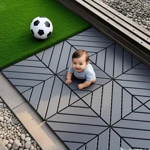 Plastic Interlocking Deck Tiles,44 Pack Patio Deck Tiles,12"x12" Square Waterproof Outdoor Indoor All Weather Use,Dark Grey