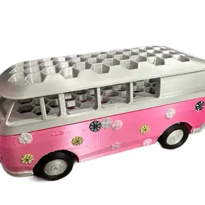 3D Printed Van Pen and Pencil Holder with Flower Decorations Pink Design for Displaying Beaded Pens Writing Supplies Space Saving Organizer Holds 45 Writing Utensils