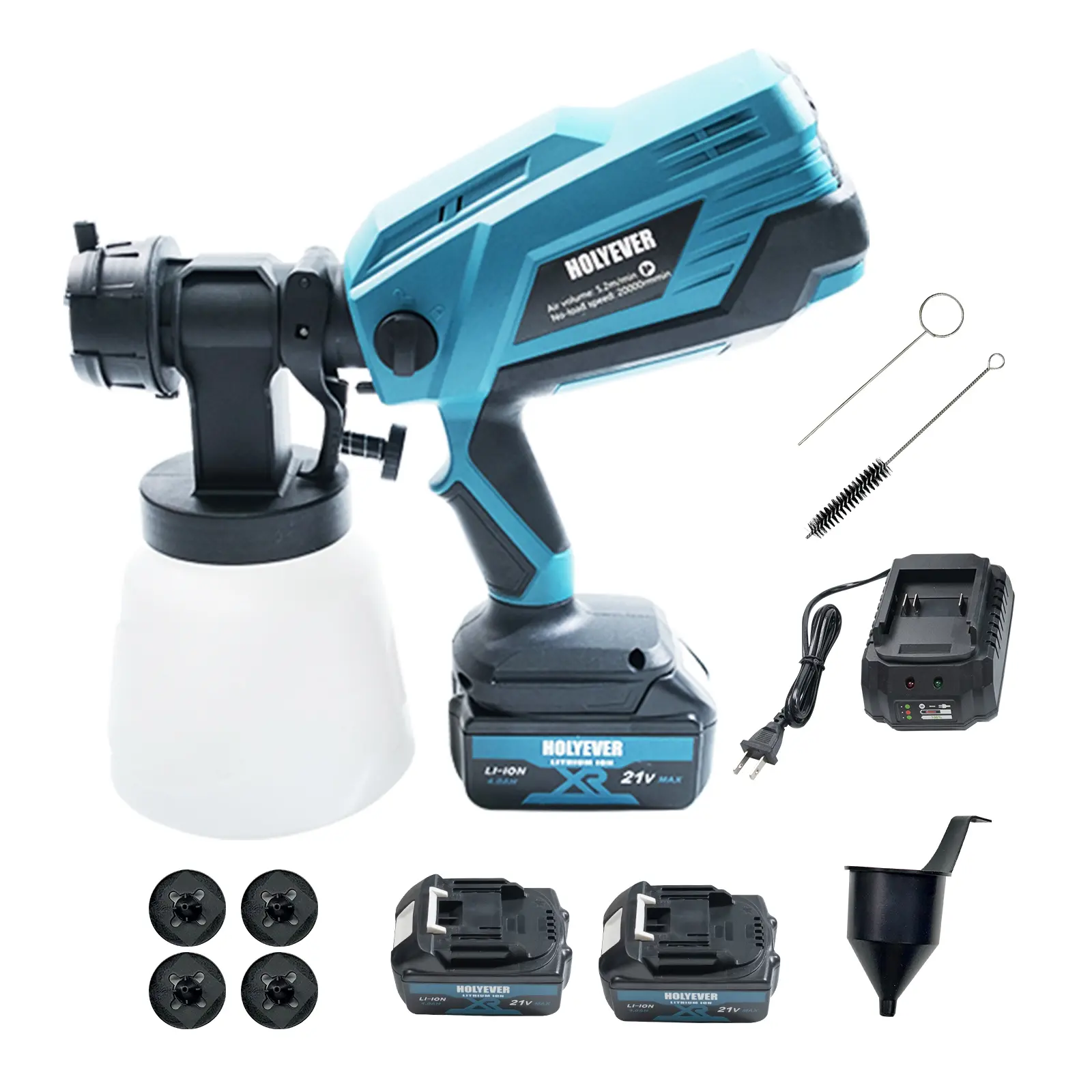 Holyever Rechargeable Cordless Handheld Sprayer Kit - 1000ml Container, 3 Spray Modes, 3-Size Nozzles, Sprayer Attachment, Batteries, Cleaning Needle, Paint Filter, Cleaning Brush, Cleaning Function, Easy Maintenance for Indoor Projects, Exterior Surfaces