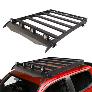 Top Roof Rack Cargo Basket Luggage Carrier Compatible with 2005-2023 Toyota Tacoma 2 Gen 3 Gen Double Cab Models, Roof Rack Crossbars Cargo Basket with 4 X 18W LED Lights, Textured Black