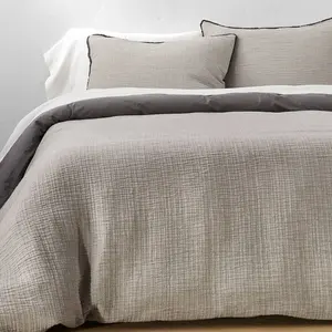King Textured Chambray Cotton Duvet & Sham Set Dark Gray - Casaluna