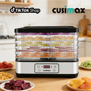 CUSIMAX Electric Food Dehydrator Machine - 300W Corded Unit with Digital Control, Timer, Temperature Adjustment, 5 BPA-Free Trays, Dishwasher Safe Shelves, Stainless Steel Build, Overheat Protection #SummerWins #DealsForYouDays