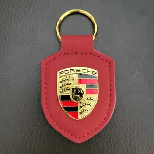 Porsche keychain leather, Keyring Attachment, Featuring the Porsche Logo Design