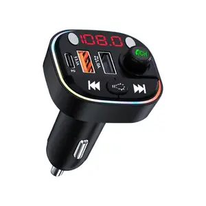 【Bluetooth FM】Transmitter Car Adapter with 48W PD&QC3.0 Fast Charging, Stronger Dual Microphones & HiFi Deep Bass Sound, RGB Lights for Music Streaming, Hands-Free Calling, USB/TF Card Support
