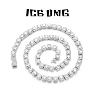 ICE OMG Luxury 7mm Iced Out Cluster Tennis Chain Necklace for Women Men 5A CZ Diamond Micro Pave Silver Plated Hip Hop Jewelry Bling Sparkling Link Chain Christmas Birthday Anniversary Gifts for Her Him Trendy Streetwear Accessory