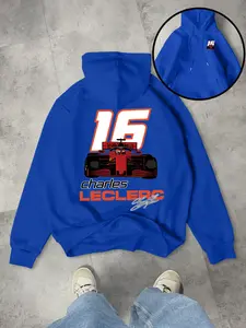 Leclerc Racing Men's Hoodie, F1 Driver Print, Casual Geometric Style, Comfortable Long Sleeve, Fall & Winter Fashion Jacket