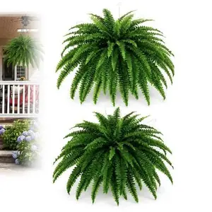 2Pcs Fake Fern - Artificial Ferns for Outdoors -Faux Ferns for Outdoor Planter Large Outdoor Patio Decor Boston Fern Artificial Plants Faux Greenery Porch Decor