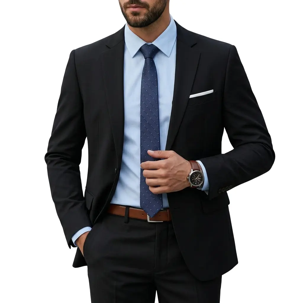 Men's 2-Piece Slim Fit Suit Set - Single-Breasted Fitted Blazer & Dress Pants, Corporate Office Wear for Wedding, Interview, Black
