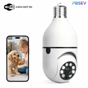 PBSEV Home Indoor Security Camera Kit, 3MP Full HD Smart E27 Bulb Camera, featuring 360° pan-tilt rotation and 2.4GHz wireless WiFi system (NOT 5G), supports motion detection, two-way audio, easy installation, compatible with TF card/cloud storage.